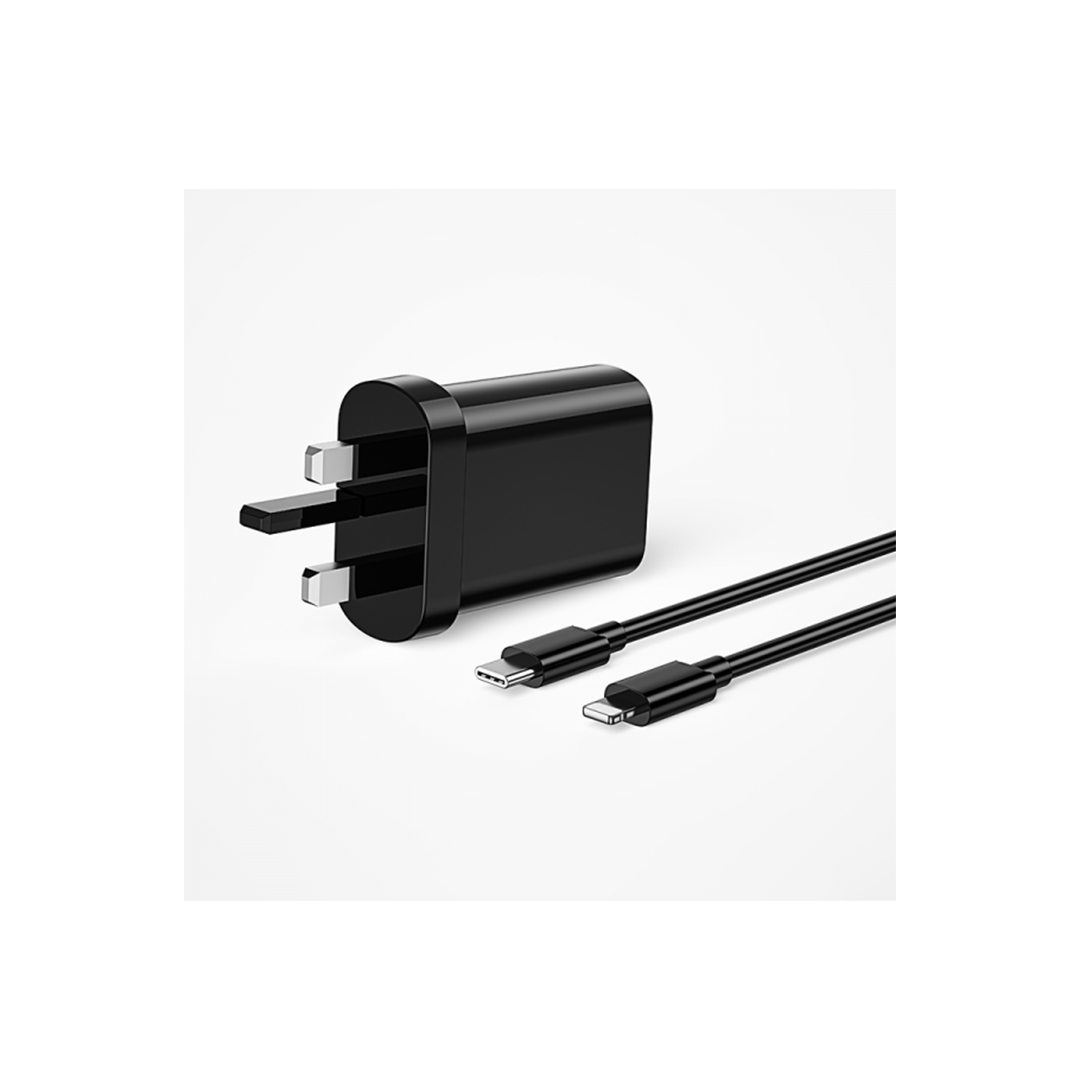 Wiwu Quick 20W+18W PD+QC UK Fast Charger With Type-C To Lightning Cable - Black in Qatar Wiwu Quick 20W+18W PD+QC UK Fast Charger With Type-C To Lightning Cable - Black in Qatar